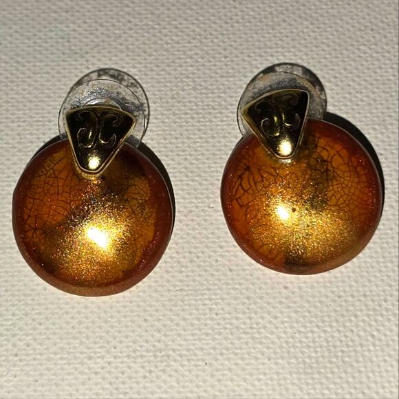 Chico's Doorknob Vintage Gold and Brown Stud Earrings - Picture 1 of 3